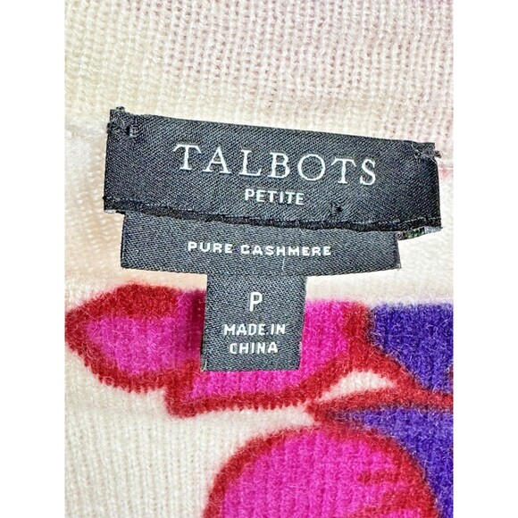Talbots Audrey Pure Cashmere Sweater Womens Petite Pink Ivory Floral Luxe Knit - Picture 6 of 10